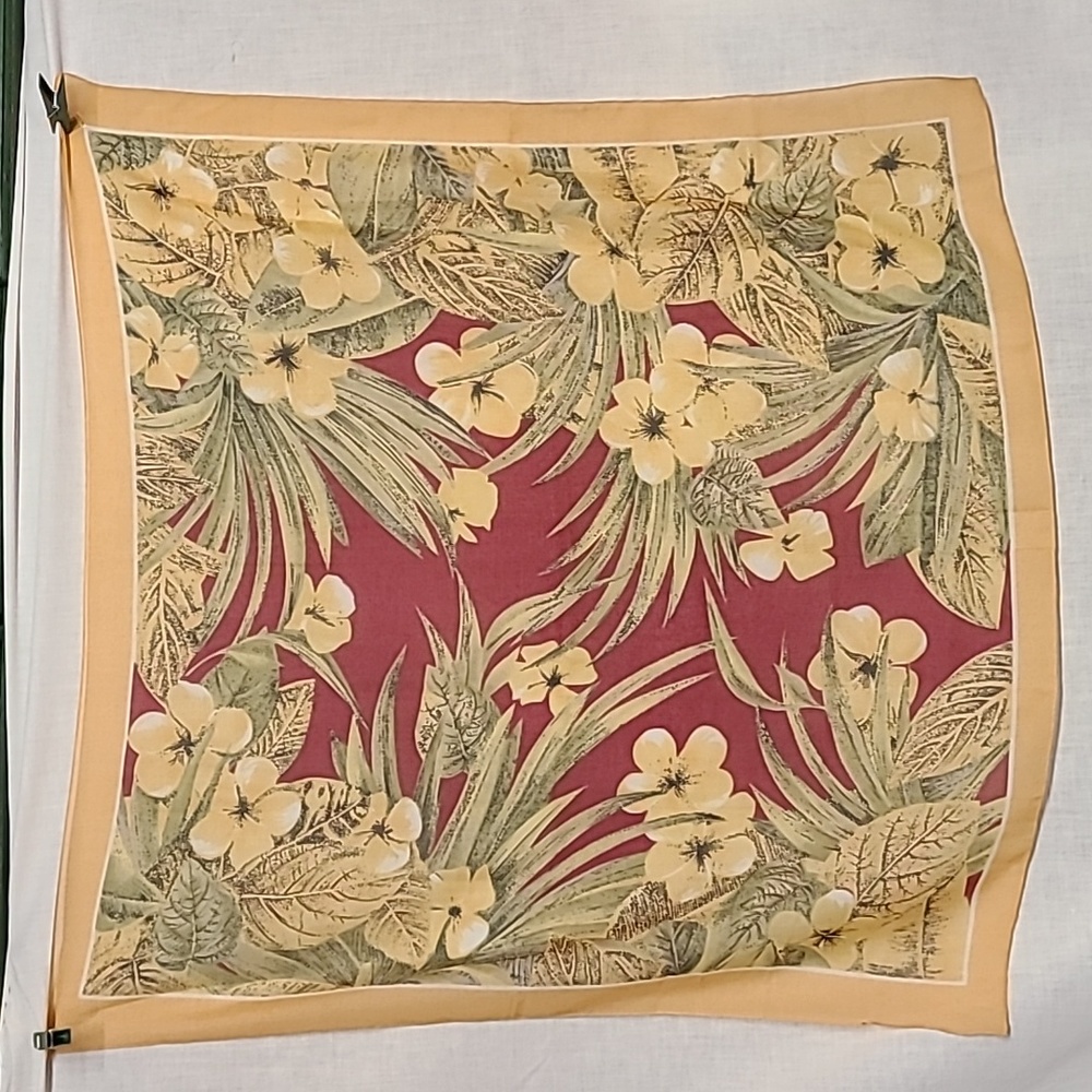 Vintage Cybèle Made in Italy Sheer Peach Red Floral 33" Square Scarf